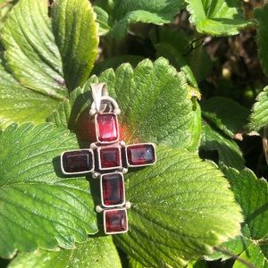 Sterling Silver and Garnet Cross Pendant